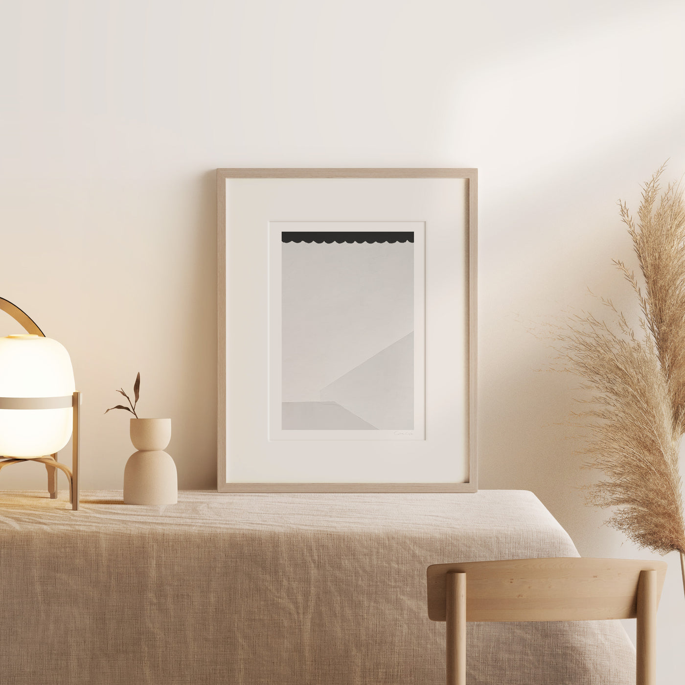 Shadow: White and black abstract art print by Cattie Coyle Photography on table