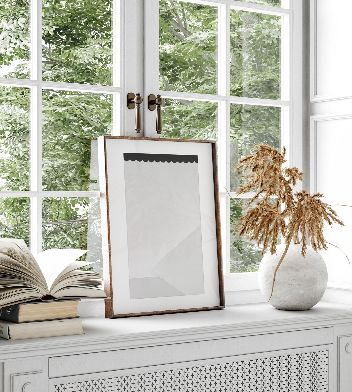 Shadow: White and black abstract art print by Cattie Coyle Photography on windowsill