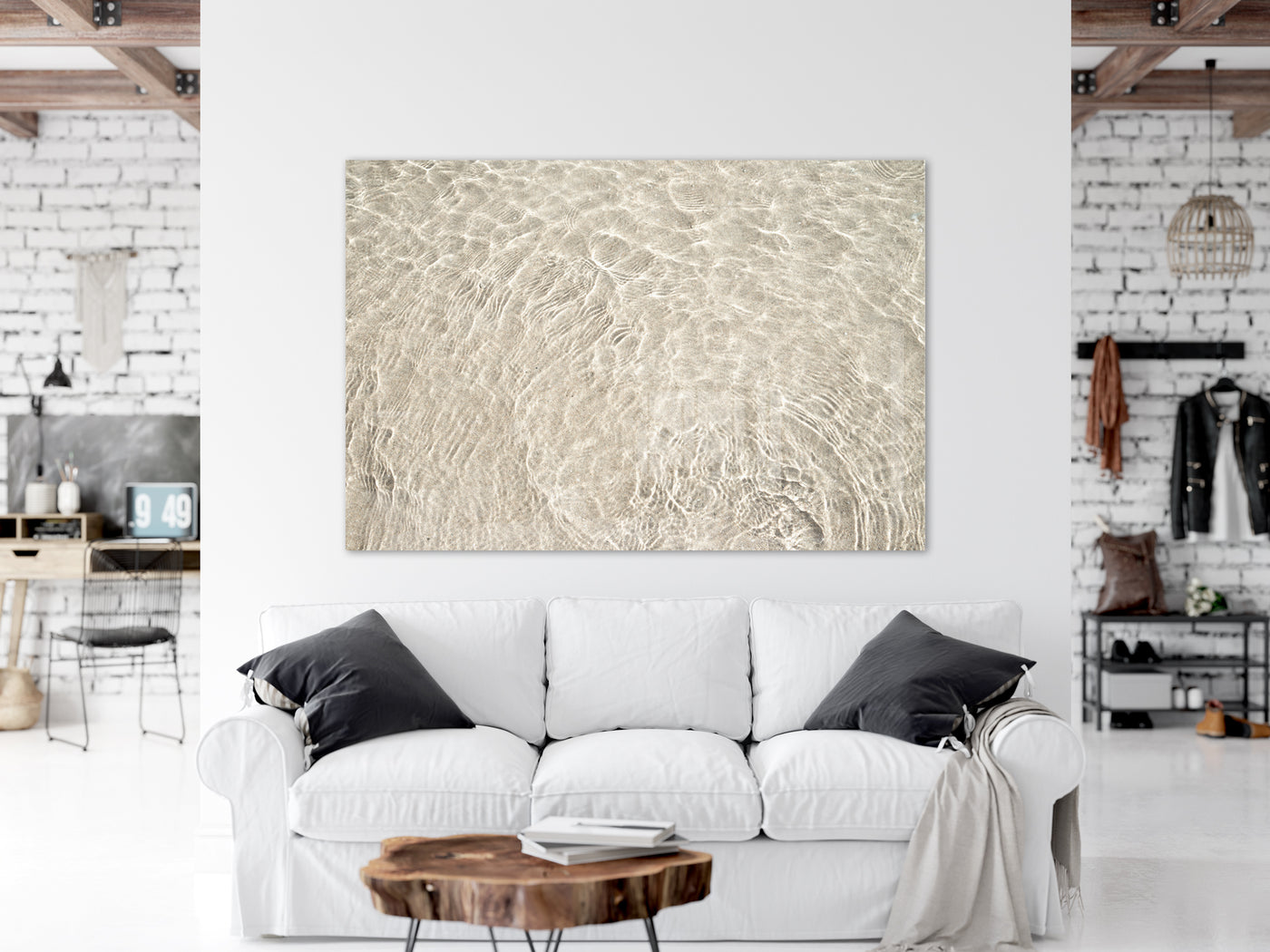 Shallow Water No 12 - Metal art print by Cattie Coyle Photography above couch