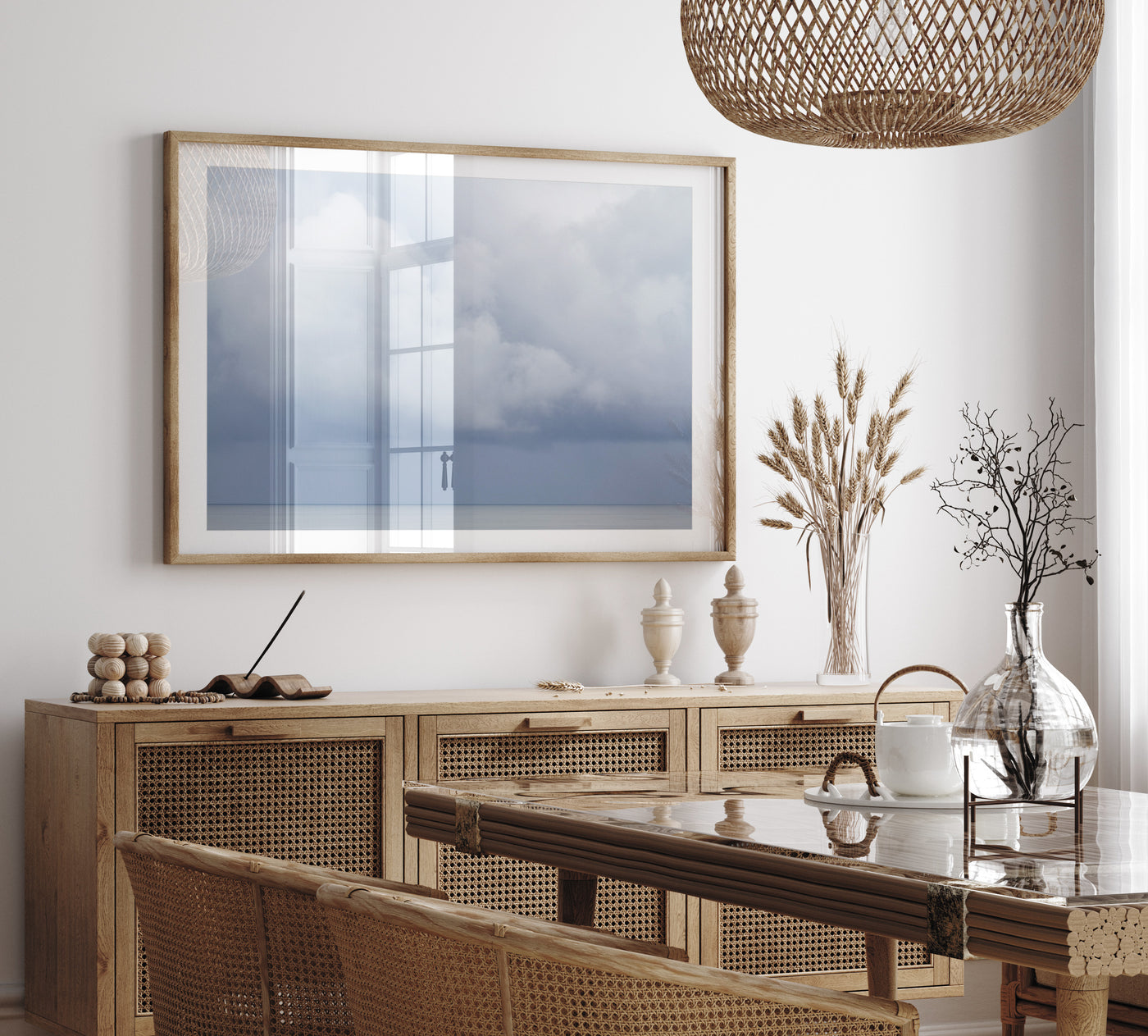 Clouds wall art by Cattie Coyle Photography in dining room