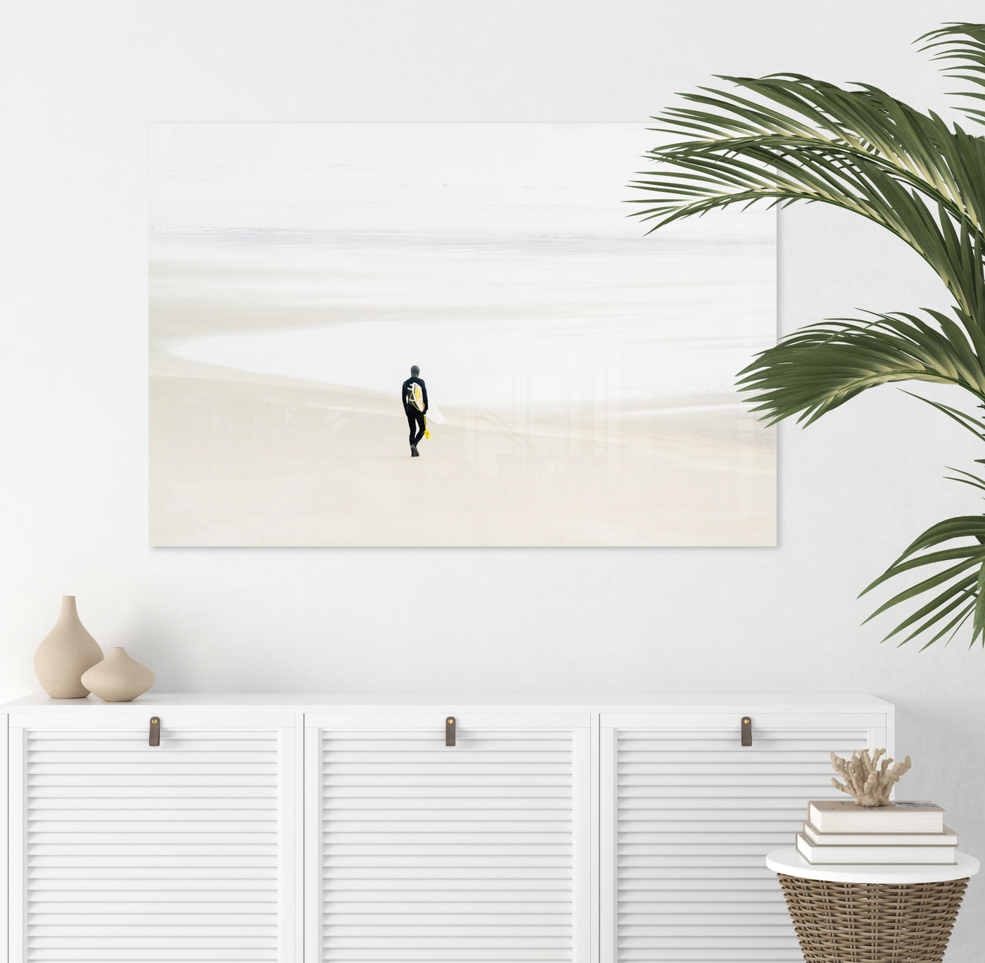 Surfer No 3 - Acrylic glass print by Cattie Coyle Photography above dresser