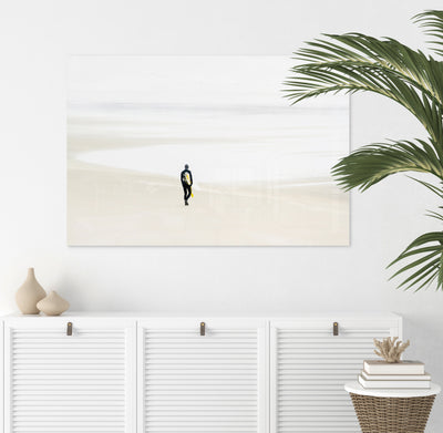 Surfer artwork by Cattie Coyle Photography above dresser