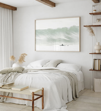 Surfing art print by Cattie Coyle Photography in bedroom