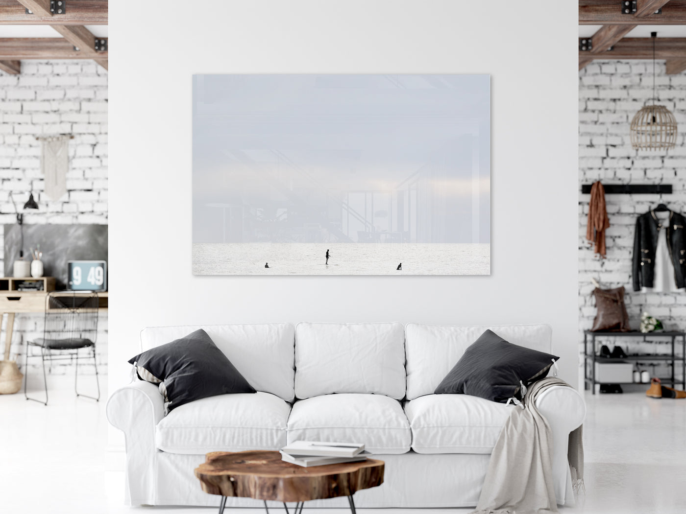 Surfing No 3 - Acrylic glass print by Cattie Coyle Photography above couch