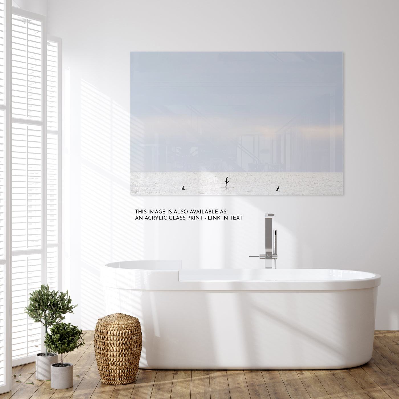 Surfing No 3 - Acrylic glass print by Cattie Coyle Photography in bathroom