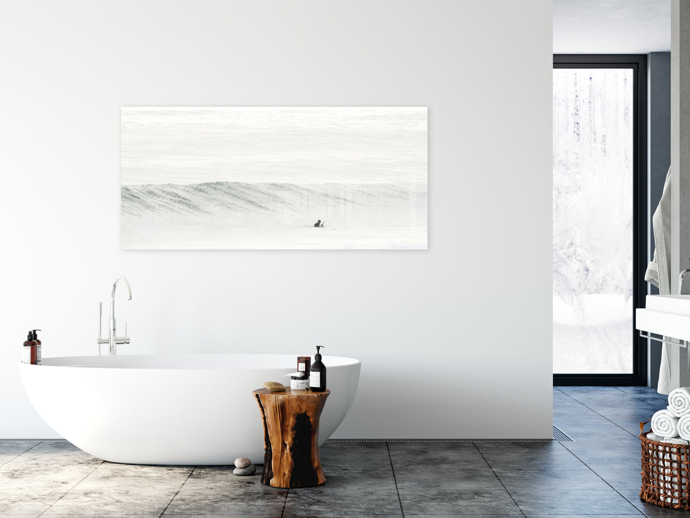 Panoramic acrylic print by Cattie Coyle Photography above bathtub