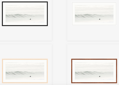 Framed panoramic surfing art prints by Cattie Coyle Photography