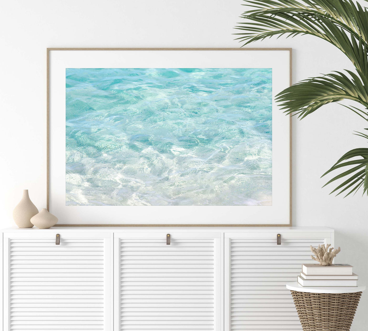 Turquoise water – Fine art print by Cattie Coyle Photography above dresser