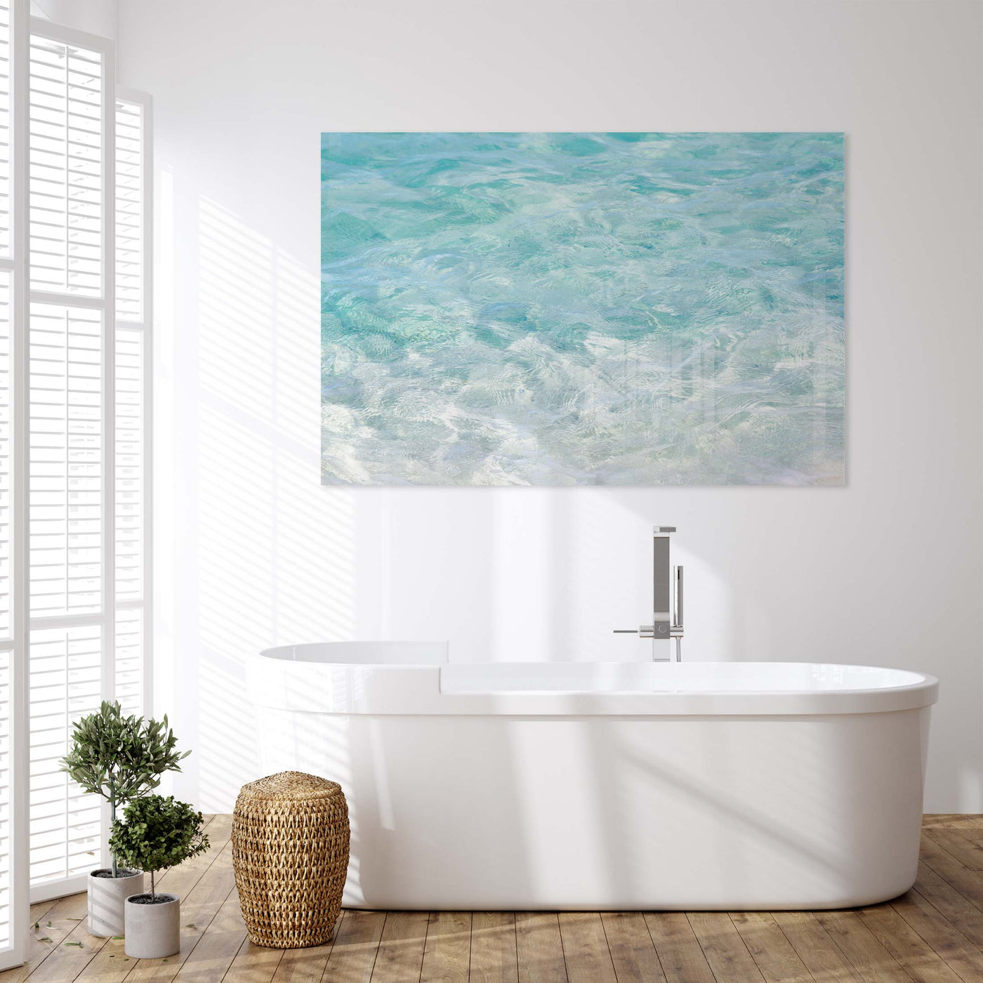 Large wall art - Turquoise Water acrylic glass print by Cattie Coyle Photography in bathroom