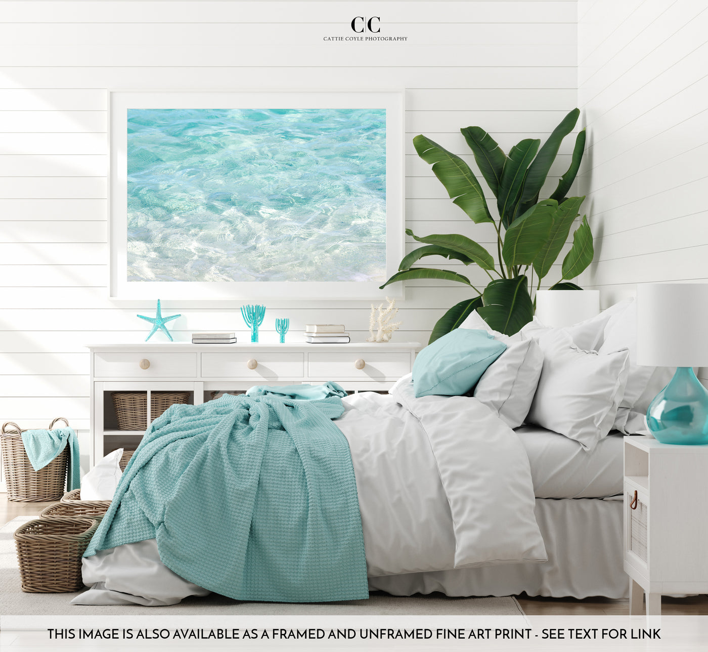 Turquoise Water - Large fine art print by Cattie Coyle Photography in beach house bedroom