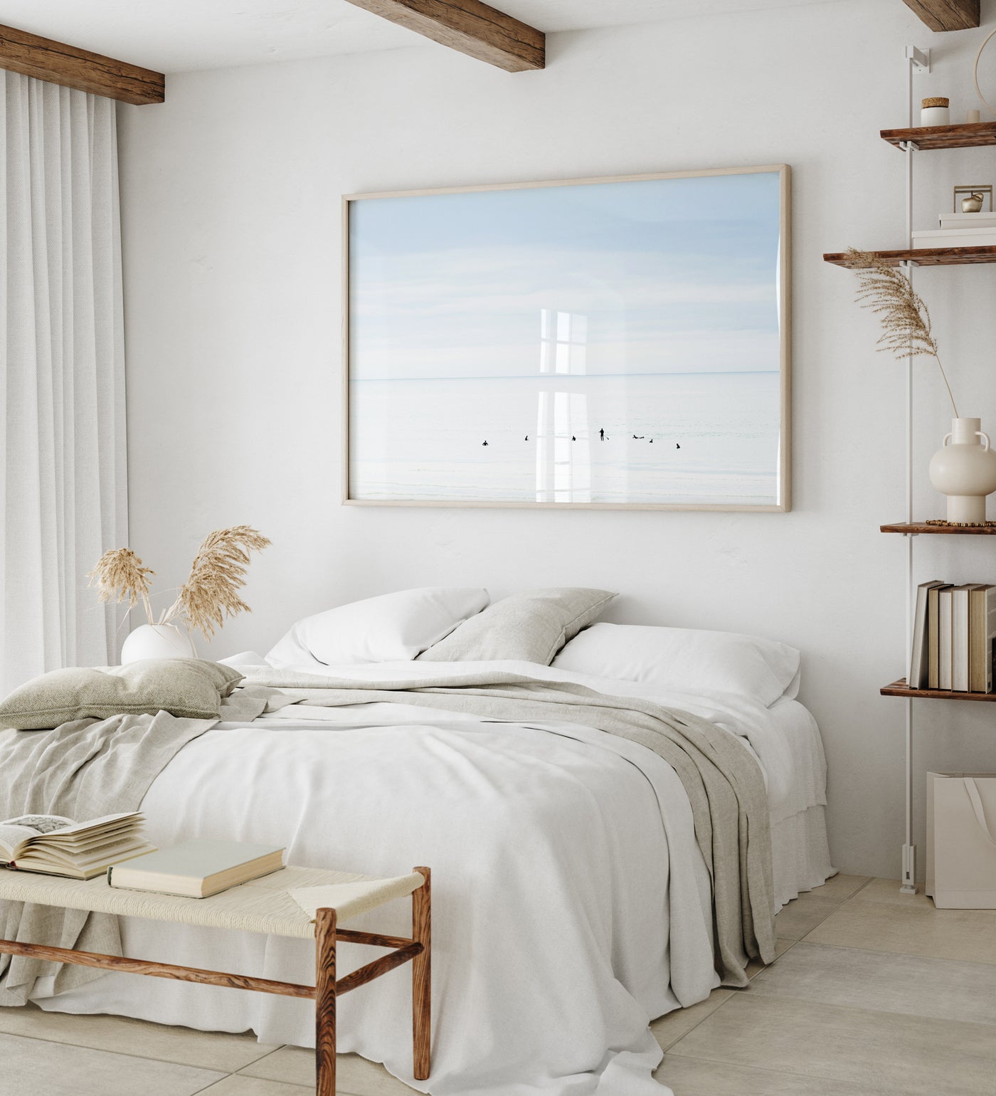 Large fine art surfing print by Cattie Coyle Photography in bedroom